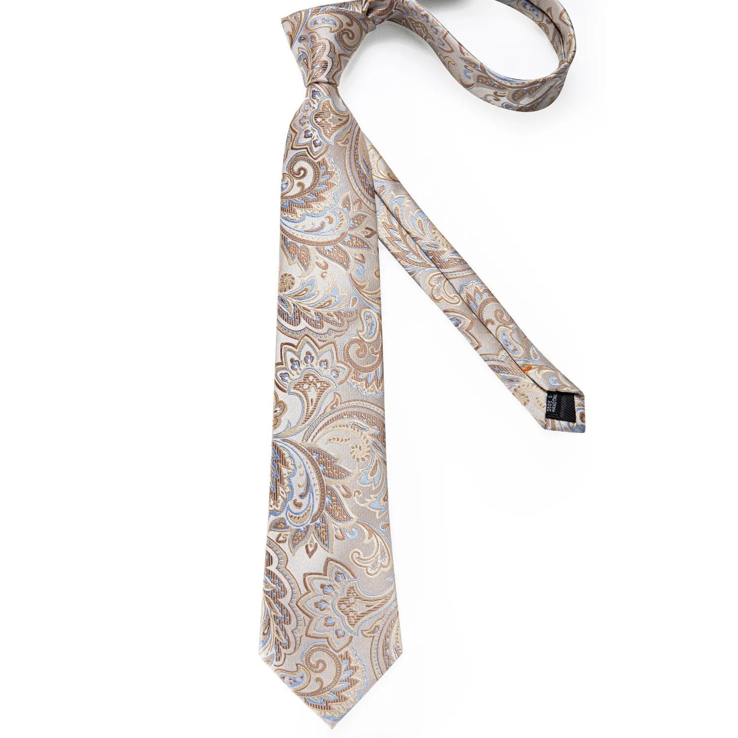 Quality Men Tie Champagne Paisley Silk Wedding Tie For Men Hanky Cufflink Gift Tie Set