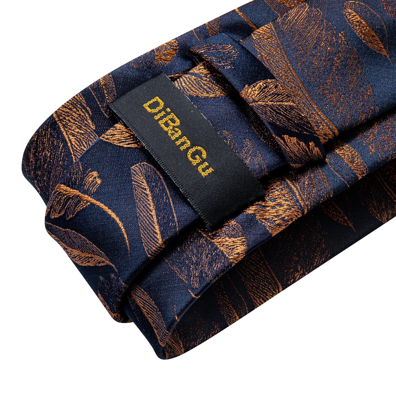 8cm Fashion Gold Feather Print Men's Silk Ties Handkerchief Cufflinks Set