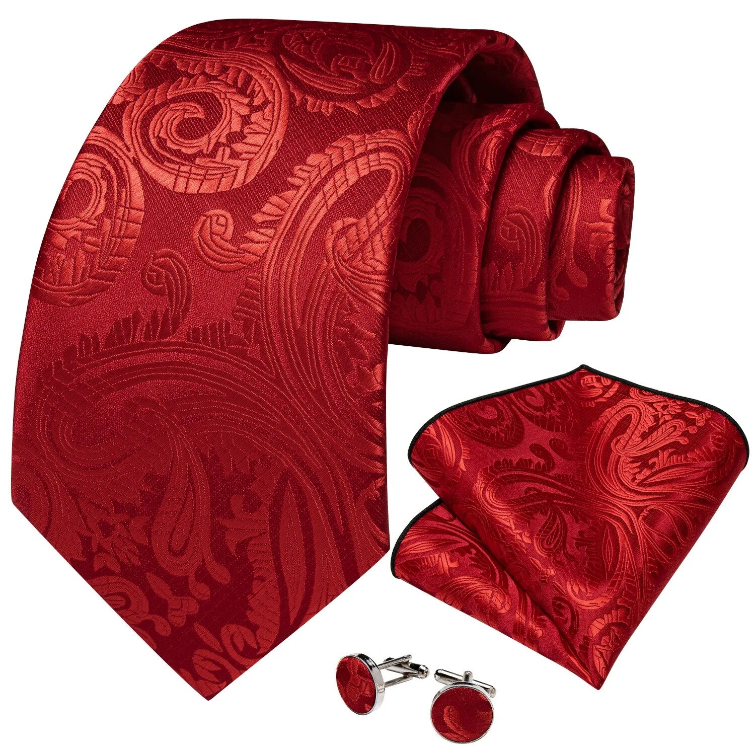 Luxury Red Paisley Solid Men's Ties with Rhinestone Silver Ring  Wedding Party Accessories Gift
