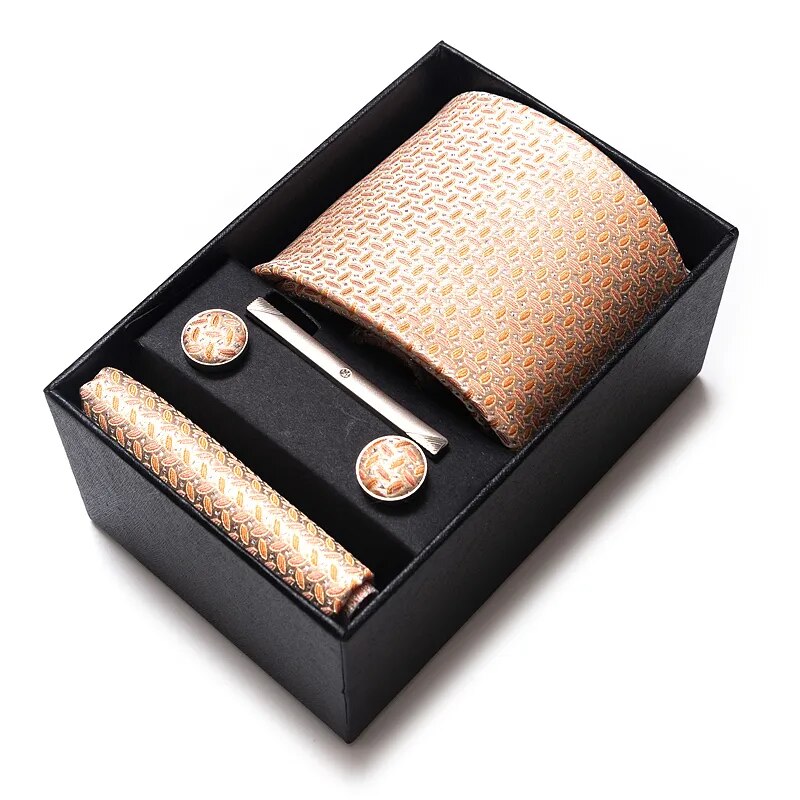 New Style Silk Wedding Gift Tie Pocket Squares Set Necktie Box