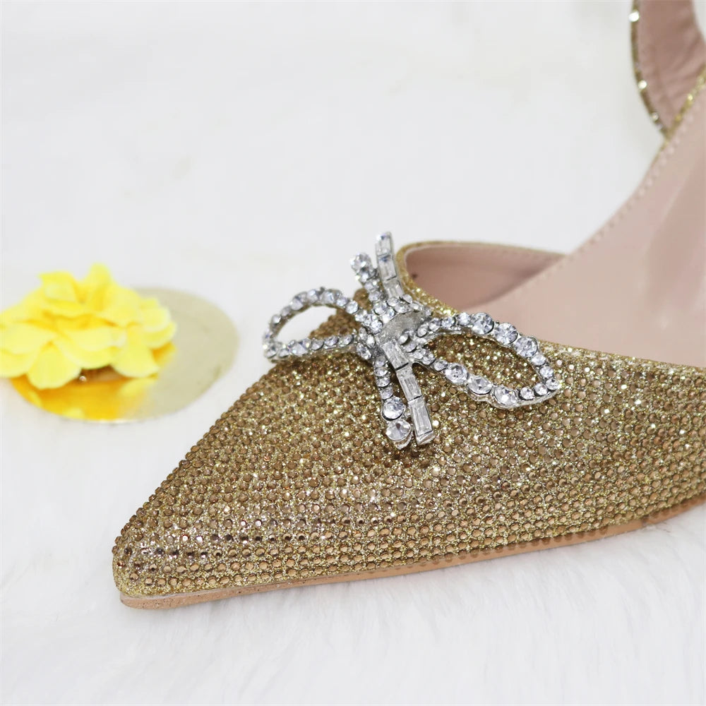 Fashionable Gold Color Ladies Shoes and Bag Set for Party Nigerian Women Wedding Shoes and Bag Set