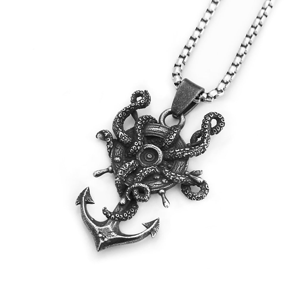 Gothic Vintage Black Anchor Pendant Necklace For Men Gofaer Finds store!