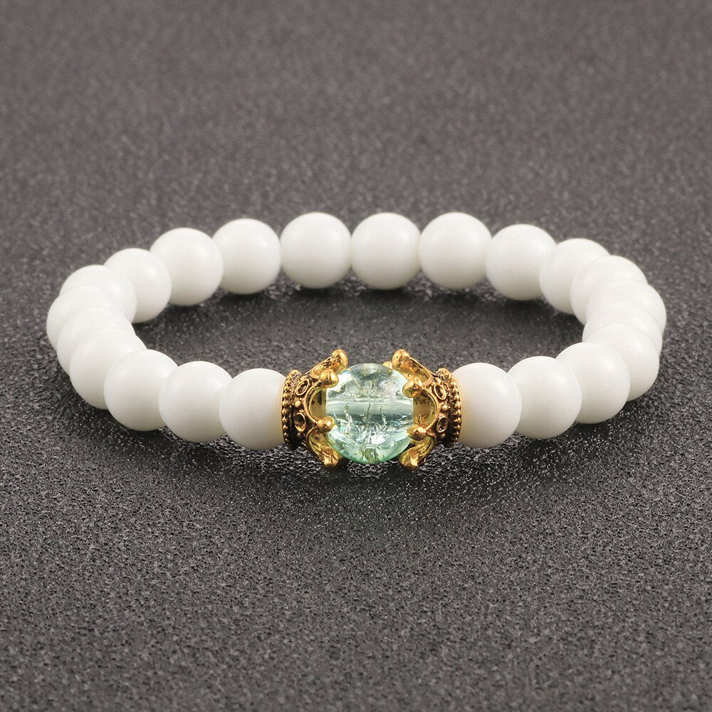 Charm Natural Stone Imperial Crown Bracelet White Yoga Beaded Bracelet For Men Women