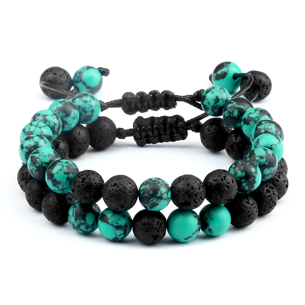 Multicolor Tiger Eye Stone Beads Bracelet Natural Lava Adjustable Braided Men Women