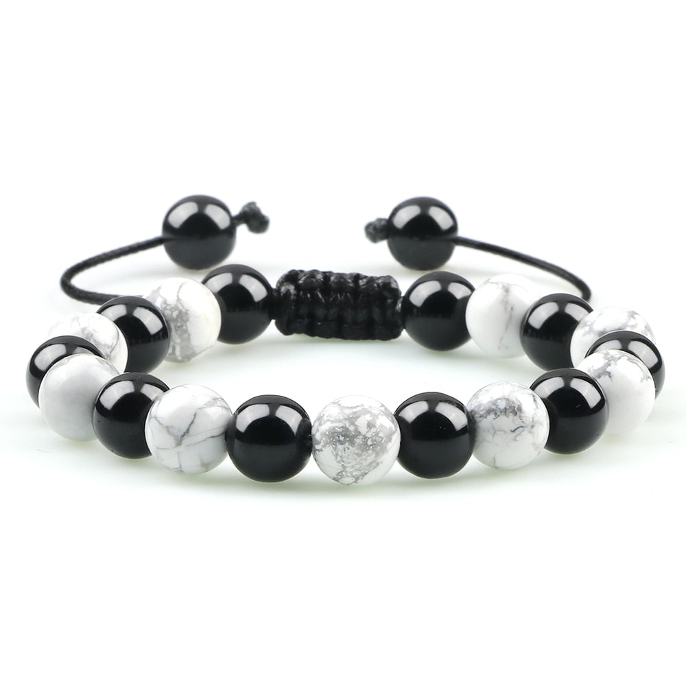 Hot 2pcs/set Men Beaded Bracelets Tiger Eye Lava Natural Stone Onyx Beaded Couple Distance Bracelets