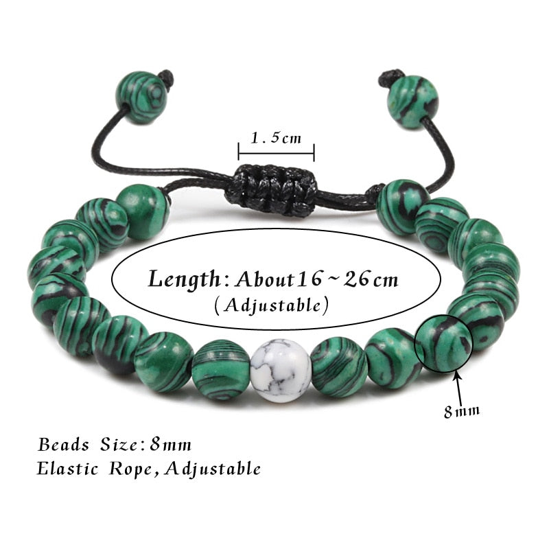 Couple Distance Natural Stone Braided Bracelets Green Malachite Bracelet For Women Men