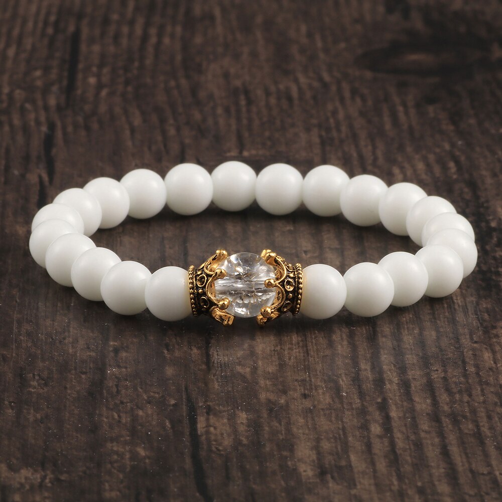 Charm Natural Stone Imperial Crown Bracelet White Yoga Beaded Bracelet For Men Women