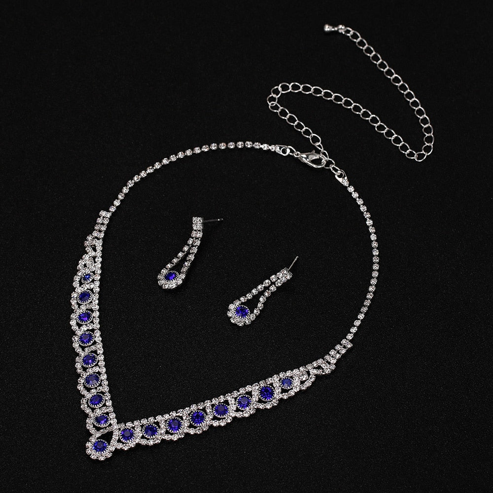 New Royal Blue Crystal Bridal Jewelry Sets