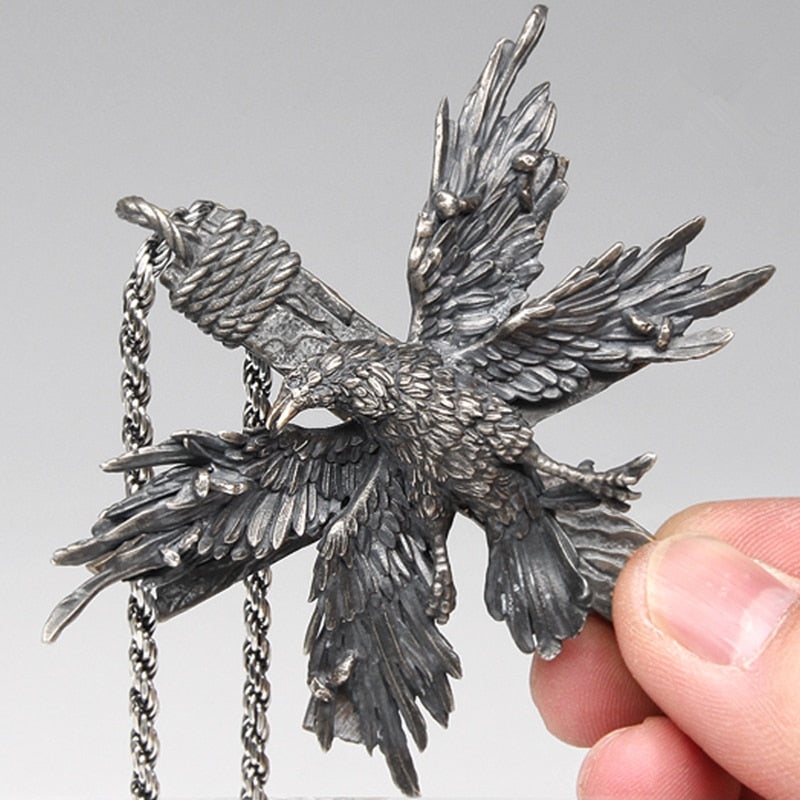 Vintage Cross Four Wing Bird Crow Stainless Steel Pendant Necklace