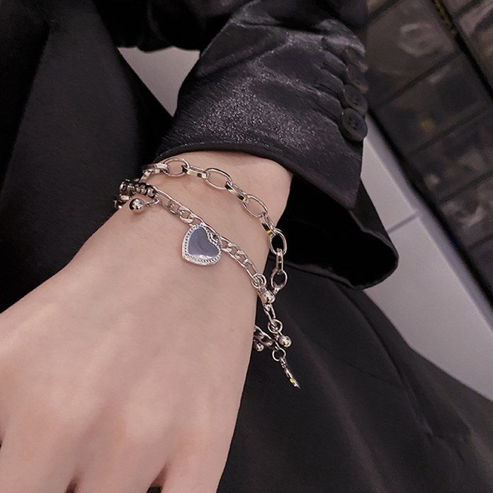 Double Layered Linked Chain Heart Bracelets for Women