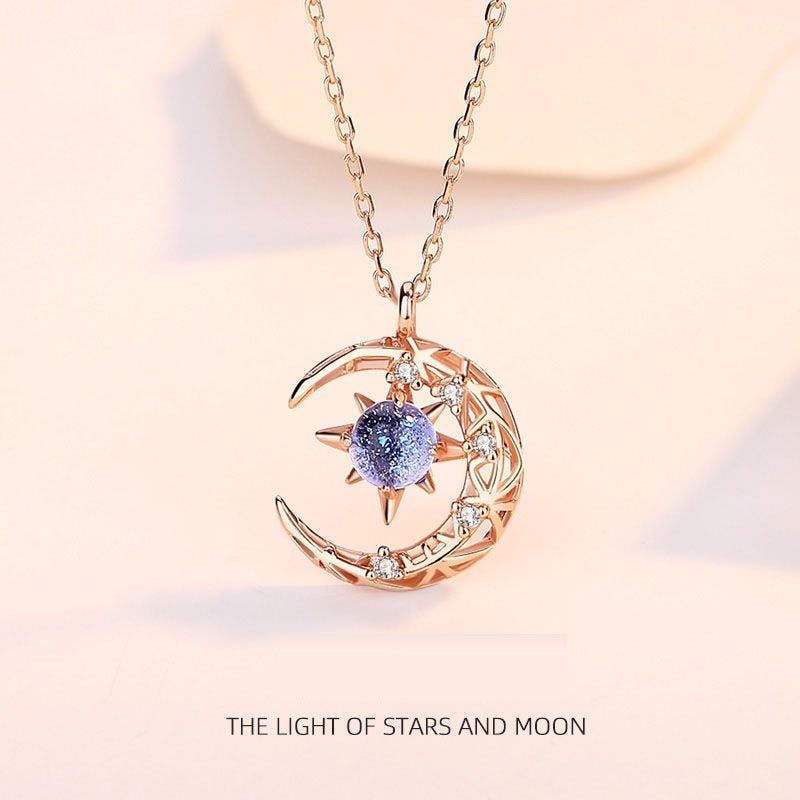 Fashion Light Of Stars And Moon Charm Necklace