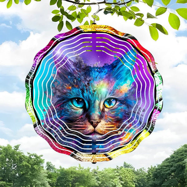Funky Home Decor: Faux Stained Glass Cosmic Kitty Cat Wind Chimes, Cat Lover Wreath Wind Chimes for Homes, Bars, Offices, Man Caves, Garages, And Living Rooms. Also Makes A Great Gift.