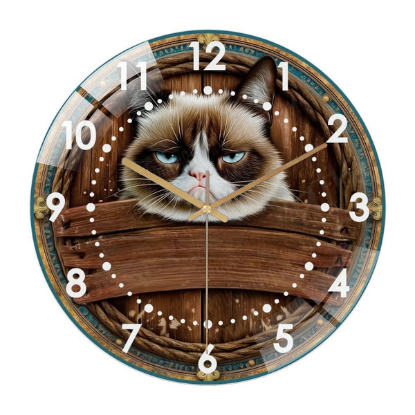 Decor Wall Clock: Go Away Grumpy- Cat Coffee First Glass Wall Clock, Funny Cat Decor Wall Clock  for Homes, Bars, Offices, Man Caves, Garages, And Living Rooms .Also Makes A Great Gift.