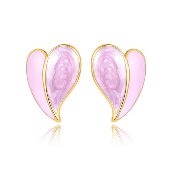 Pendientes de corazón de acero inoxidable con esmalte rosa, amarillo y blanco