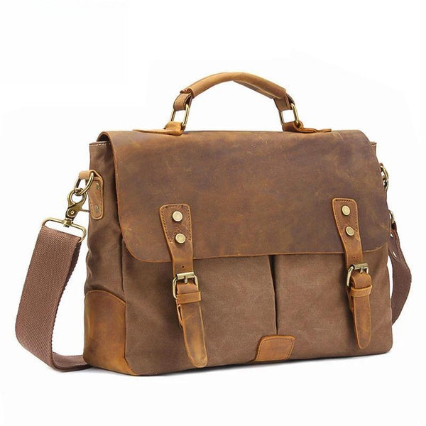 Bolso bandolera vintage de lona y cuero de Caballo Loco, tipo maletín para portátil, tipo cartera