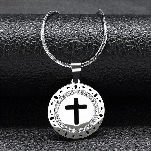 Gargantilla con cruz estética para mujer, color plata, de acero inoxidable, con cadena de serpiente para clavícula.