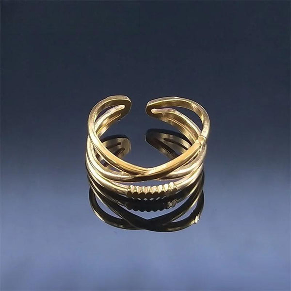 Anillos de acero inoxidable con capas cruzadas de moda, color dorado, ajustables, para mujer