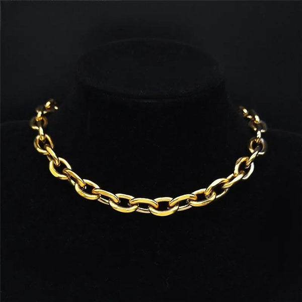 Gargantilla de acero inoxidable para mujer, color dorado, moderna cadena de clavícula.