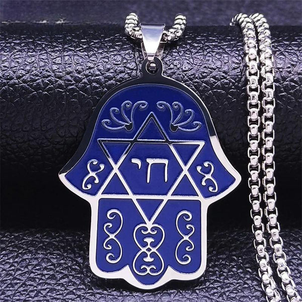 Collar de cadena de mano de Hamsa de acero inoxidable con hexagrama del judaísmo hebreo
