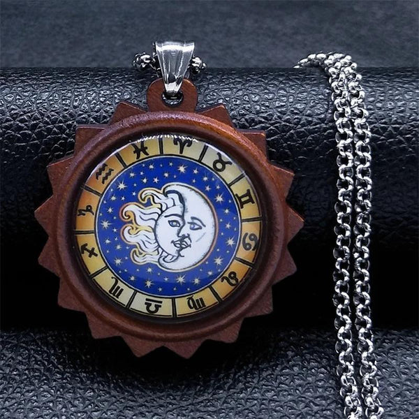 Collar de acero inoxidable con 12 constelaciones y cristales, con colgante de luna y signos del zodíaco, ideal como regalo de cumpleaños.