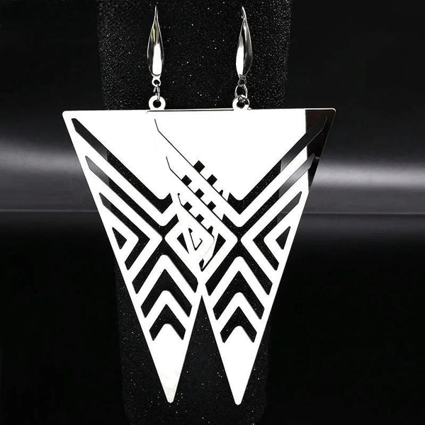 Fashion Retro Geometry Big Long Stainless Steel Drop Earrings Women