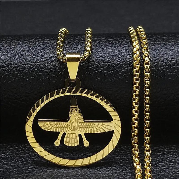 Stainless Steel Mazda Religion Women/Men Oval Zoroastrianism Iranian Cuture Persian Empire Chain Necklaces