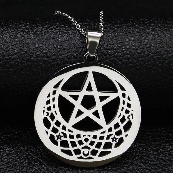 Collar de pentagrama de brujería, amuleto talismán de acero inoxidable para mujer