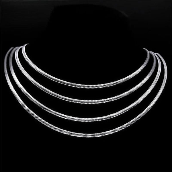 Collar de cadena de serpiente de acero inoxidable para hombres y mujeres, gargantilla de estilo hip hop para fiestas, cadena de eslabones de color plateado.