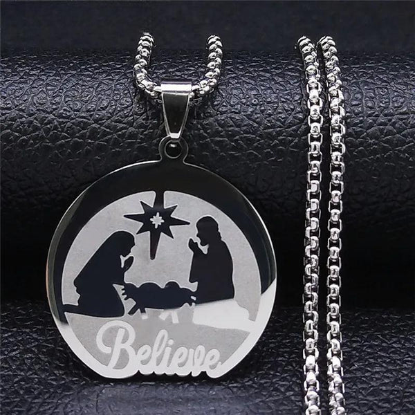 Collar de oración con campanas de acero inoxidable, estrella y luna, de madera, para la Natividad de Pascua