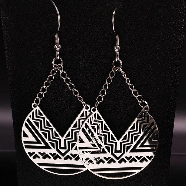 Pendientes colgantes geométricos de acero inoxidable para mujer, de estilo bohemio, color plata.
