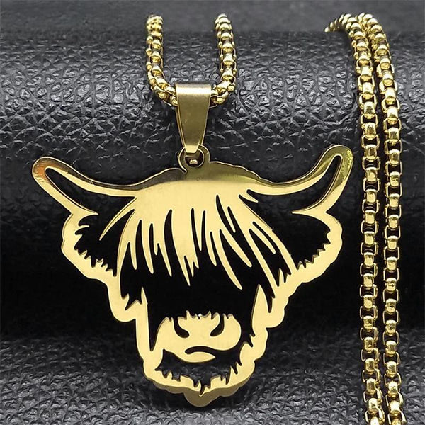 Collar con colgante creativo de cabeza de toro para mujer y hombre.
