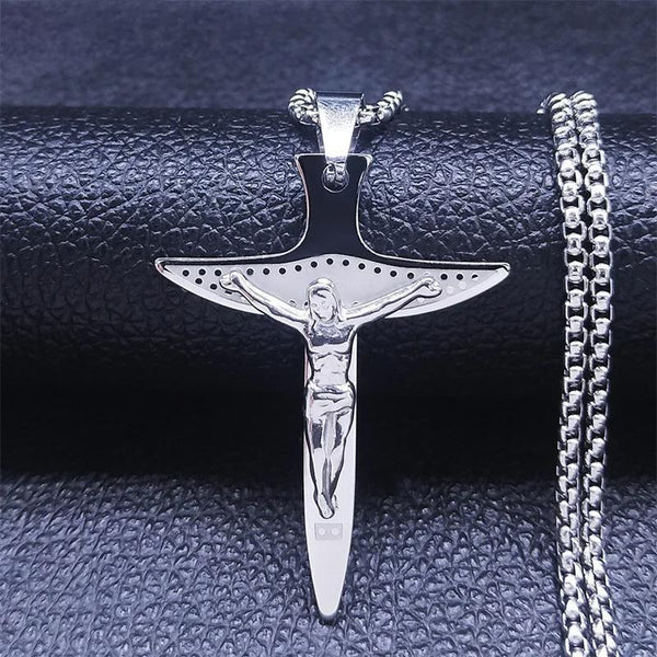 Christian Cross Jesus Stainless Steel Necklaces Women/Men Pendant Necklace