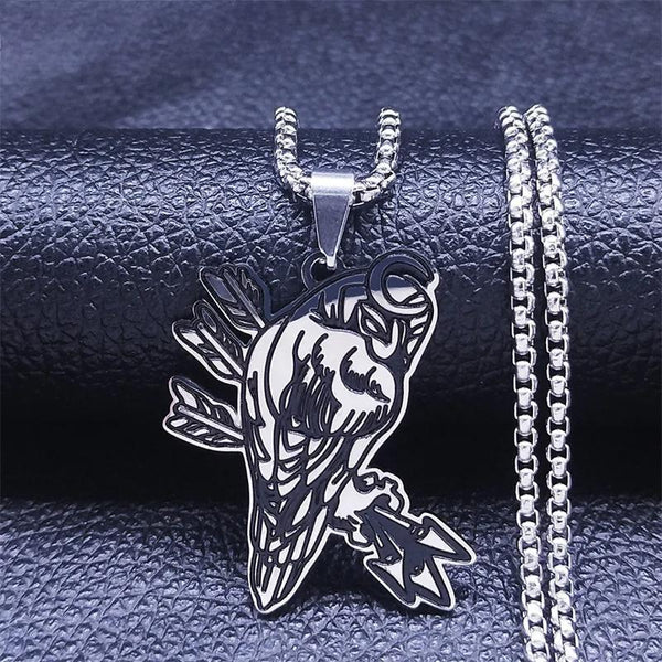 Collares de acero inoxidable con diseño de búho y luna creciente nórdica para mujer y hombre