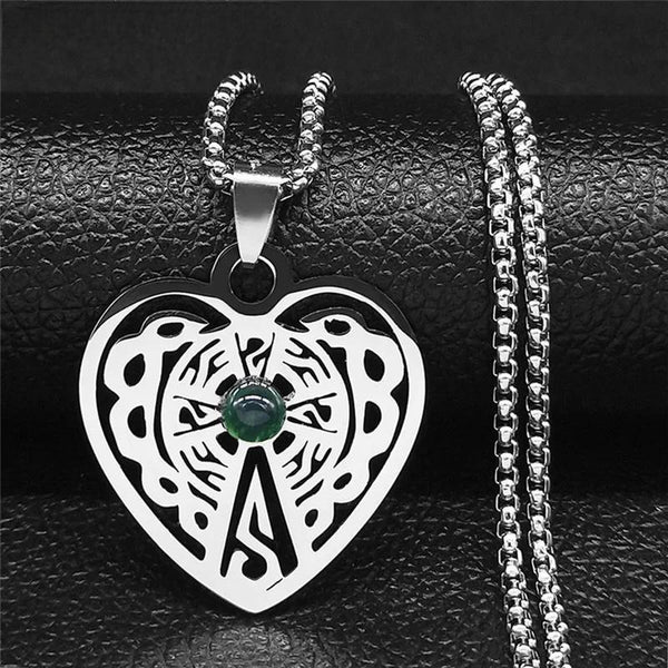 Collares de cadena con nudo irlandés, piedra natural verde, acero inoxidable, para mujer y hombre.