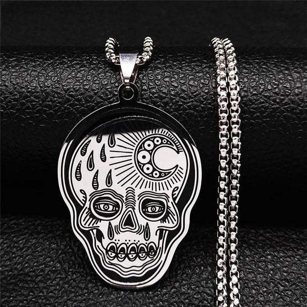 Collar de calavera gótica mexicana de acero inoxidable para mujer