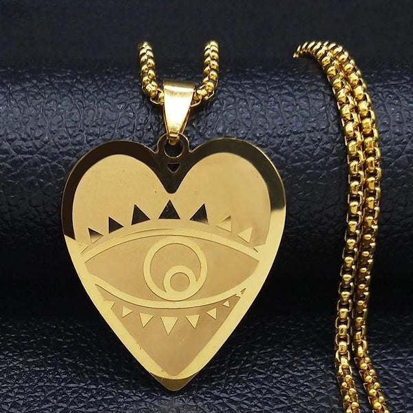Collar llamativo de acero inoxidable con forma de corazón y ojo de la suerte para mujer