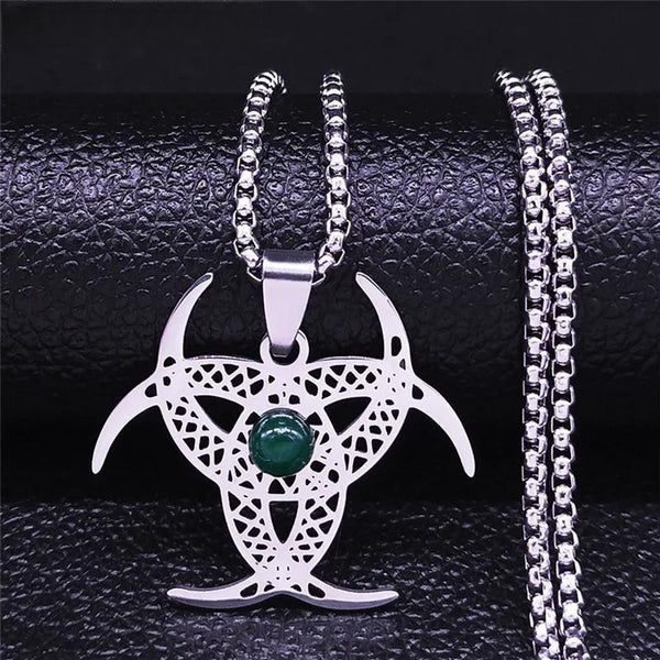Collar de acero inoxidable con piedra natural de la diosa lunar wiccana