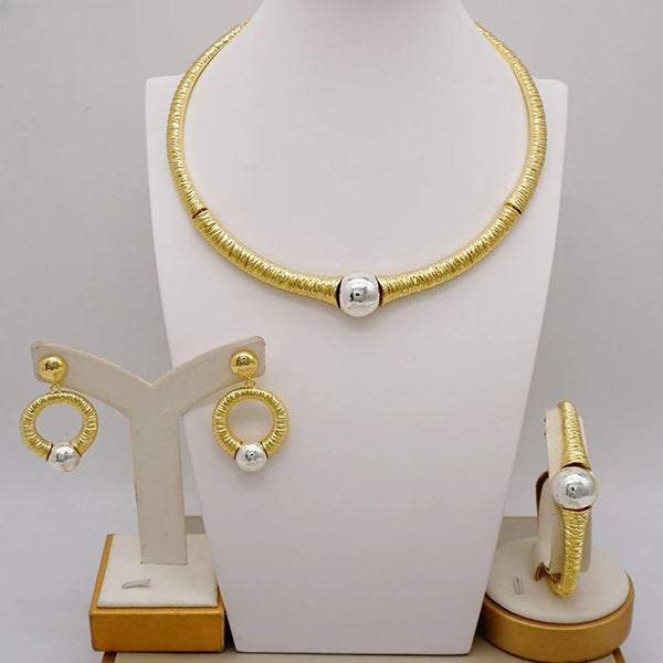 Arab Dubai Gold Color Jewelry Sets For Women  Necklace Bracelet Earring Sets