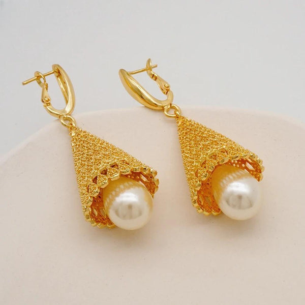 Fashion Jewelry Earing Pearl Earrings Copper Drop Earrings