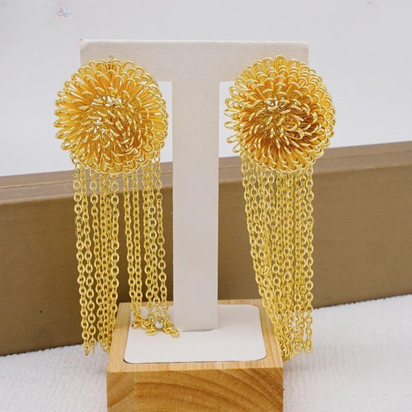 Fashion Gold Color Long Tassel Earrings For Women Copper Alloy Chain