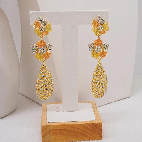 Fashion Gold Color Earring Pineapple Shape Full Crystal Irregular Drop Dangle Earrings