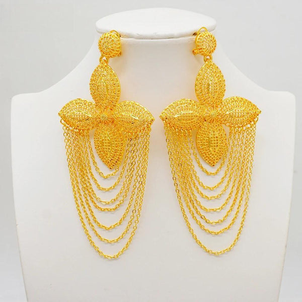 Bohemia Long Tassels Earrings African Dubai Gold Color Drop Earrings For Women