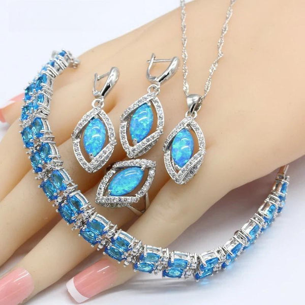 Marquise Australian Blue Opal Necklace Pendant Earrings Rings Sky Bracelet Gift