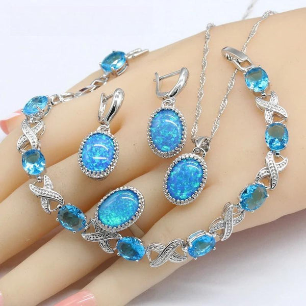 Silver 925 Oval Australia Blue Opal Jewelry Sets For Women