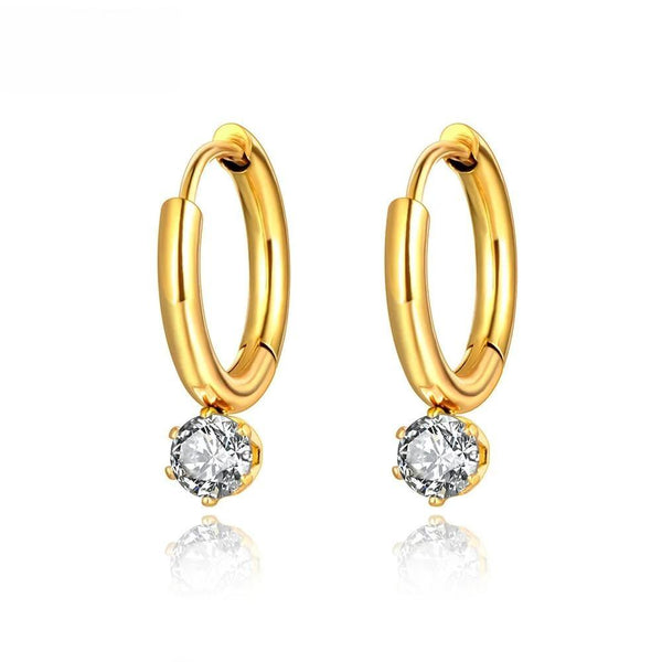 Pendientes de fiesta de acero inoxidable chapados en oro de 18 quilates con cristales de circonita cúbica estilo oficina para mujer