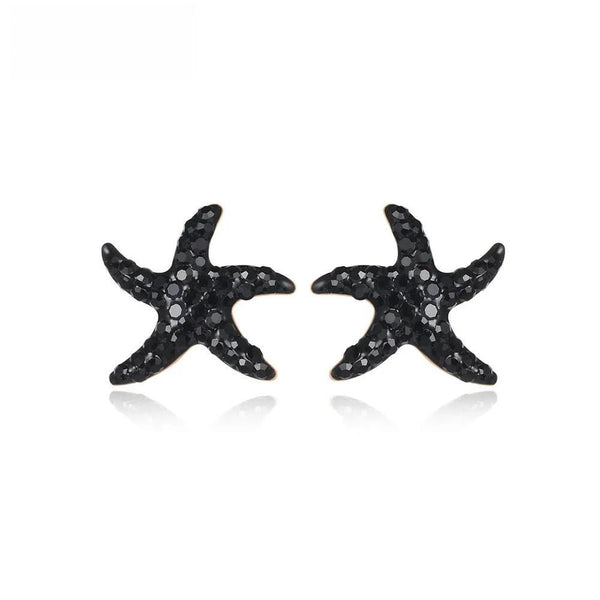 Pendientes de estrella de mar con cristales brillantes de arcilla blanca y negra para mujer