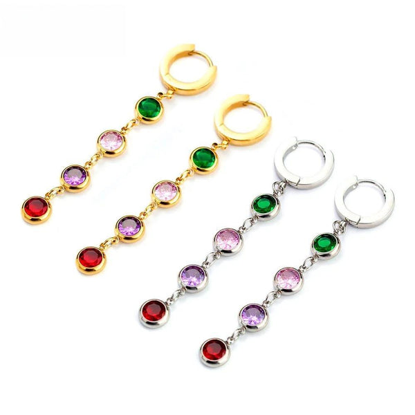 Pendientes colgantes geométricos circulares de circonitas cúbicas de colores brillantes