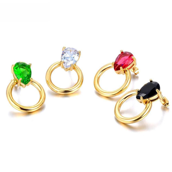 Pendientes de acero inoxidable con forma de gota de agua y moissanita cúbica para mujer