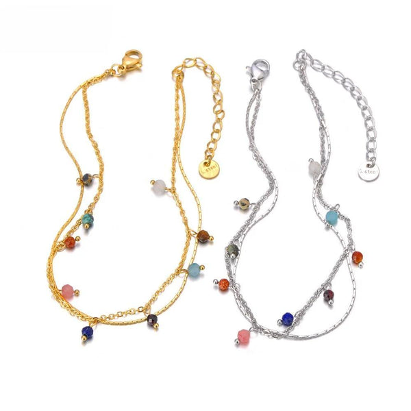 Tobilleras de playa de acero inoxidable 316L chapadas en oro de 18 quilates resistentes al agua para mujer