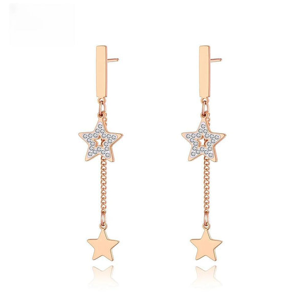 Pendientes colgantes de acero inoxidable con borlas de estrella y diamantes de imitación para fiesta bohemios.